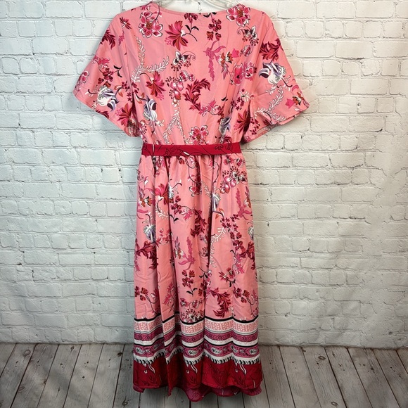 BloomChic Pink Floral Belted Surplice Midi Dress Plus Size 14/16 1X - Picture 6 of 6